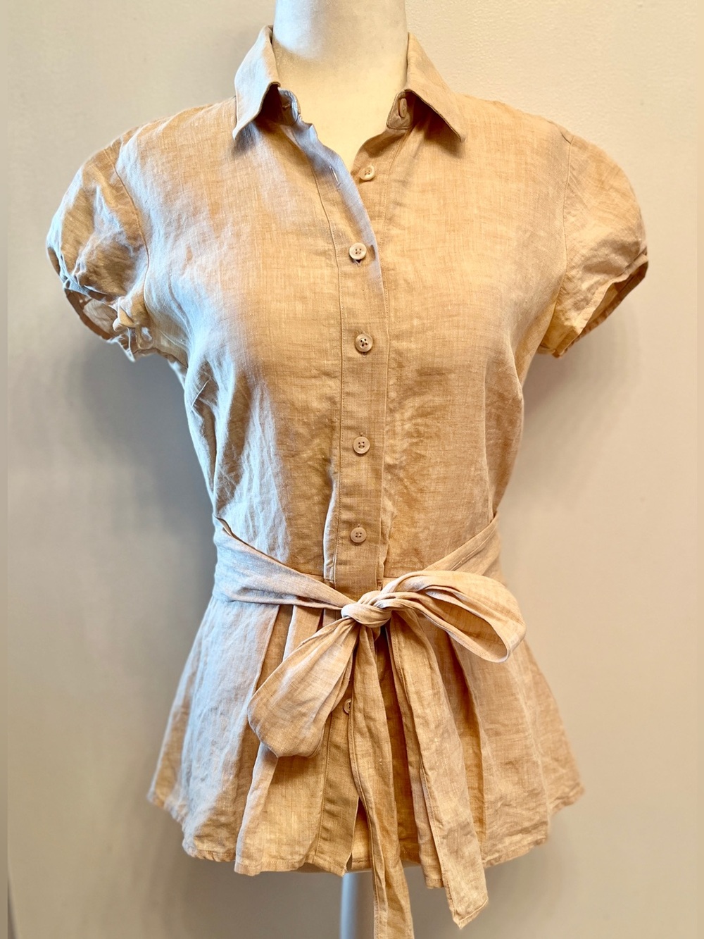 Y2K Thomas Pink London
100% Pure Linen Peplum Tie Waist Top Sz.4